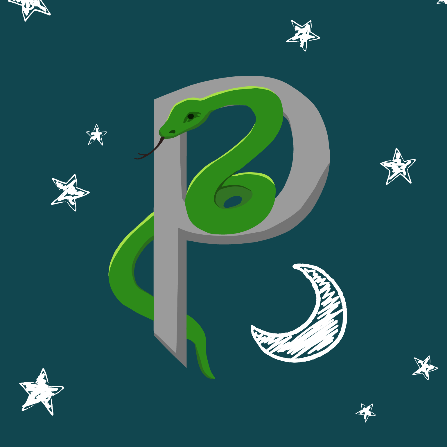 Logo des Parselmund-Podcasts mit einem großen P in dem eine Schlange verworren ist, Harry Potter